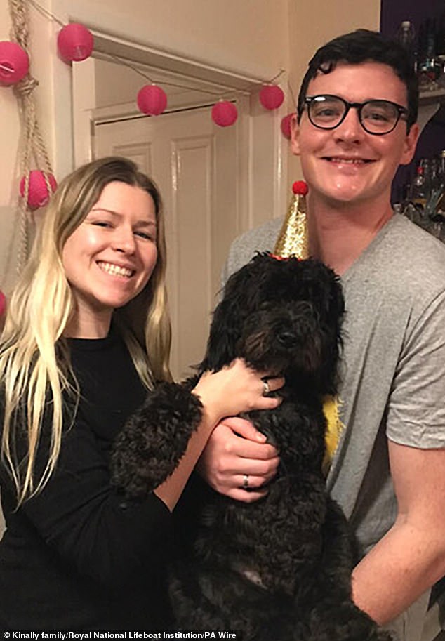 Lola's owners, Laura and Eamonn Kinally (pictured), had searched for their beloved pet for up to 31 hours before finally hearing barking on Middle Island near the Mumbles lighthouse